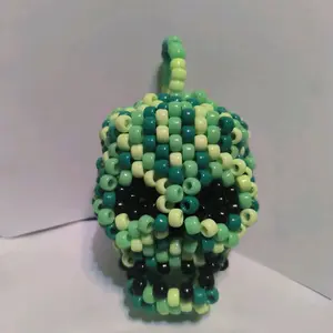 Green 3D Beaded Skull with Black Accent
