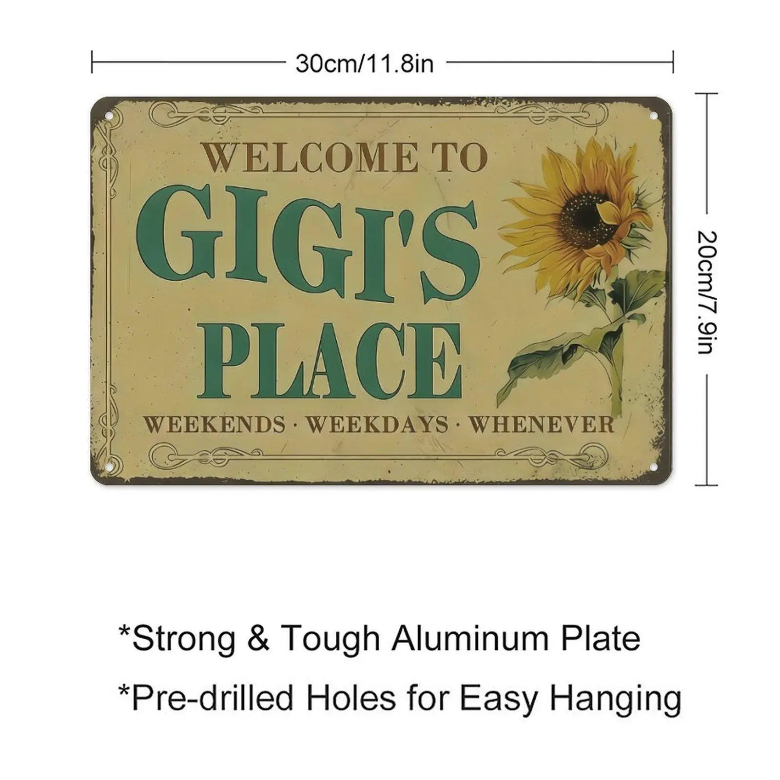 GIGI's Place 8x12in Vintage Sunflower Flat Metal Art Hanging Wall Plaque, Easy-to-Hang Decorative Tin Sign, Ideal for Bedroom, Balcony, Study, Christmas Holiday Gift (Home Supplies)