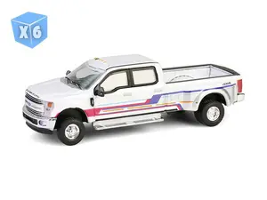 6 PACK 2019 Ford F-350 Lariat Dually - White w/ Custom Stripes (Dually Drivers Series 16) Diecast 1:64 Scale Model - Greenlight 46160D