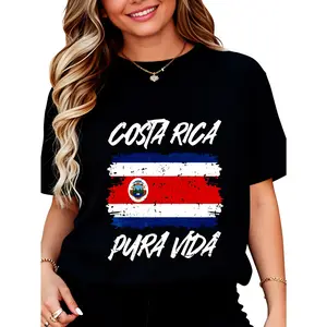 Costa Rica Flag Pura Vida T-Shirt for Women Men Cotton Clothing