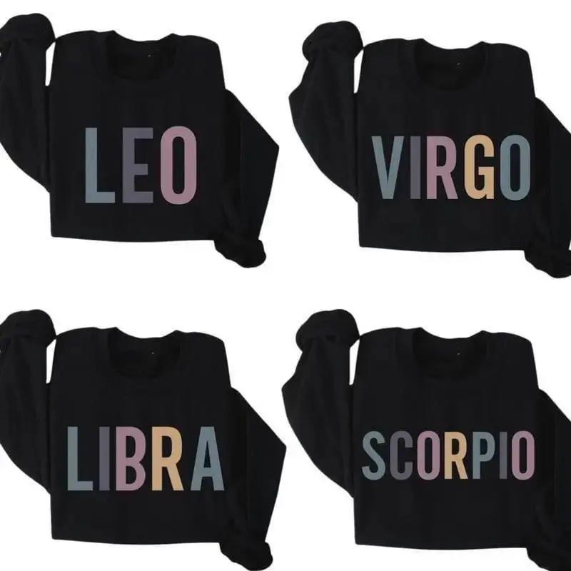 Zodiac Signs Sweatshirt, Astrology Crewneck, Horoscope Graphic Pullover, Unisex Casual Top- women's t shirts