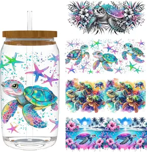 4 Sheets 16oz UV DTF Cup Wrap - Removable - DIY UV DTF Transfer Papers for Mug Cups,Notebook - Easy-Peel UV DTF Transfers for Smooth Surfaces (sea Turtle)