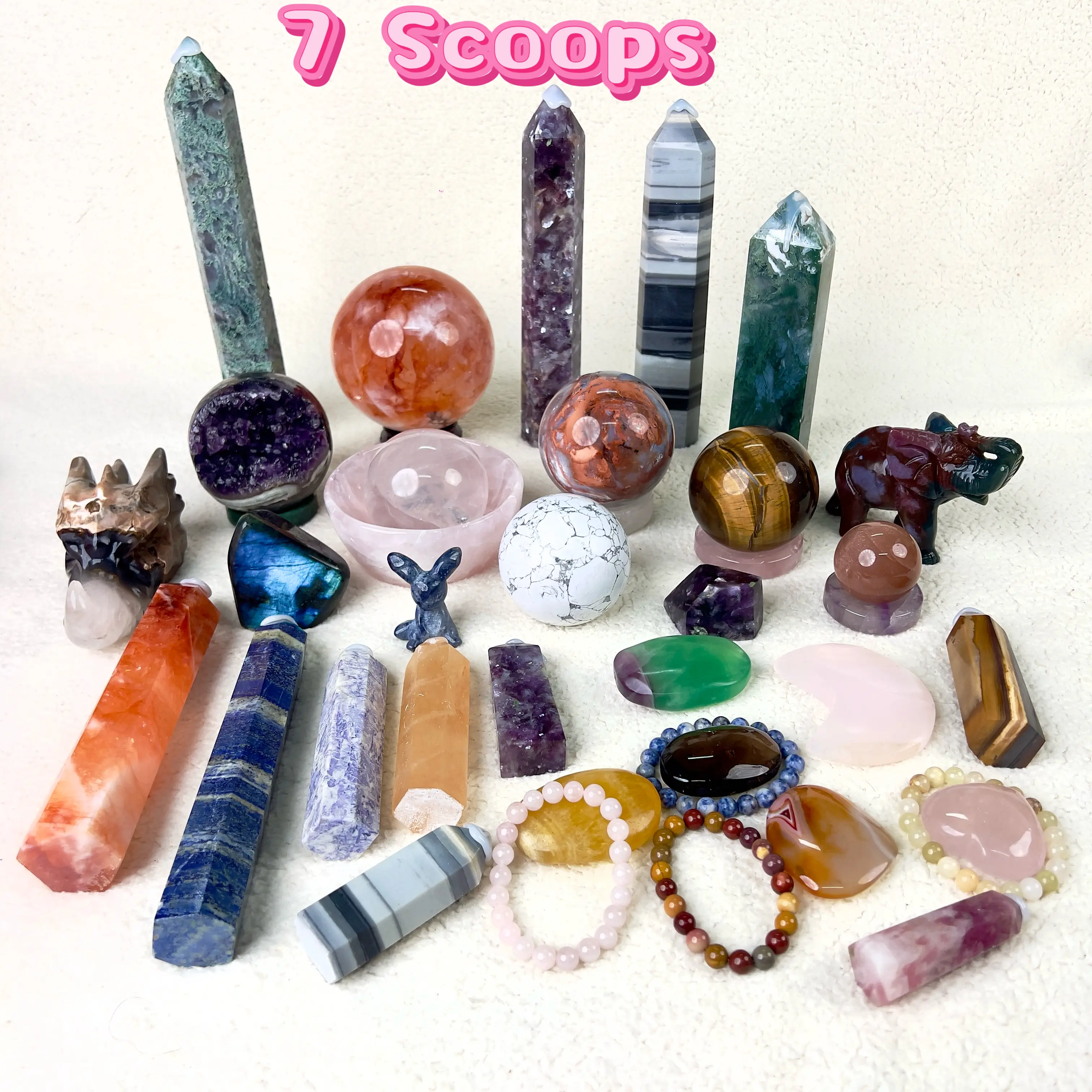 7 Scoops-Mystery Crystal Scoop with Healing Stones, Rare Crystals Surprise, Perfect for Gifts & Collectors