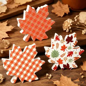 3 Piece Autumn Leaf Decorations, Home Indoor Decoration, Thanksgiving Table Setting, Harvest Desk Decor, Wooden Maple Leaf Blocks, Layered Tray Party Display
