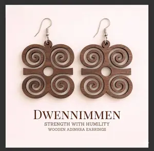 Dwennimmen Wooden Earrings  Adinkra Symbol of Strength & Humility