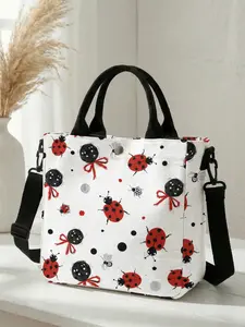 1 piece of 2D printed fashion crossbody bag with a ladybug and polka dot pattern, adjustable shoulder strap + snap closure | students/workforce/street outings | a street essential with both aesthetic appeal and practicality