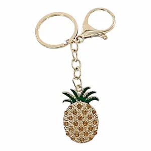 Pineapple Keychain with Rhinestone Accents and Gold Chain for Stylish Accessory