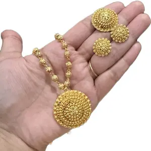 Nepali Gold Plated Fashion Jewelry Set - 13 in Ball Chain Necklace, Matching Earrings and Adjustable Finger Ring