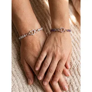 Matching Mom & Daughter Interlocking Heart Bracelet | Silver Plated with CZ