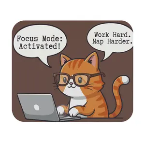 Casual Mouse Pad, Funny Cat "Focus Mode Activated" Desk Accessory for Computers & Office Equipment, Casual Mouse Pads