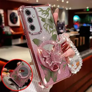 1 Piece S25 FE Case Special green butterfly with Butterfly stand beads lanyard Pattern Comfortable feel Protective Cover Protector Designed Suitable For Galaxy S25 FEPhone Cases Featuring Lightweight For Fashion Accessories Protection