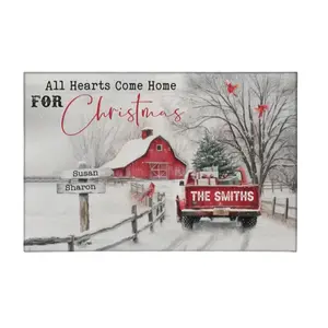 Personalized Family Name Christmas Canvas Wall Art, Custom Red Truck Holiday Decor, All Hearts Come Home for Christmas Sign with Up to 5 Names, Farmhouse Rustic Xmas Gift for Parents, Grandparents, Family