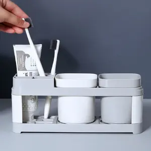 Toothbrush Holder with 2 Mouthwash Cups, 1 Count Creative Countertop Toothbrush Storage Rack, Home Organizer for Bathroom, Bathroom Accessory