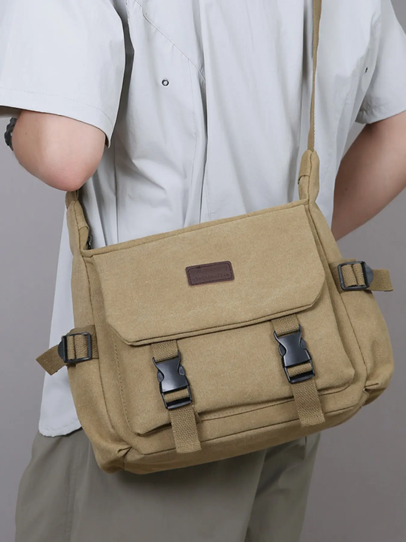 Men's Large Capacity Shoulder Bag, Lightweight Canvas Backpack for Outdoor Sports and Cycling, Versatile Commute Crossbody Bag