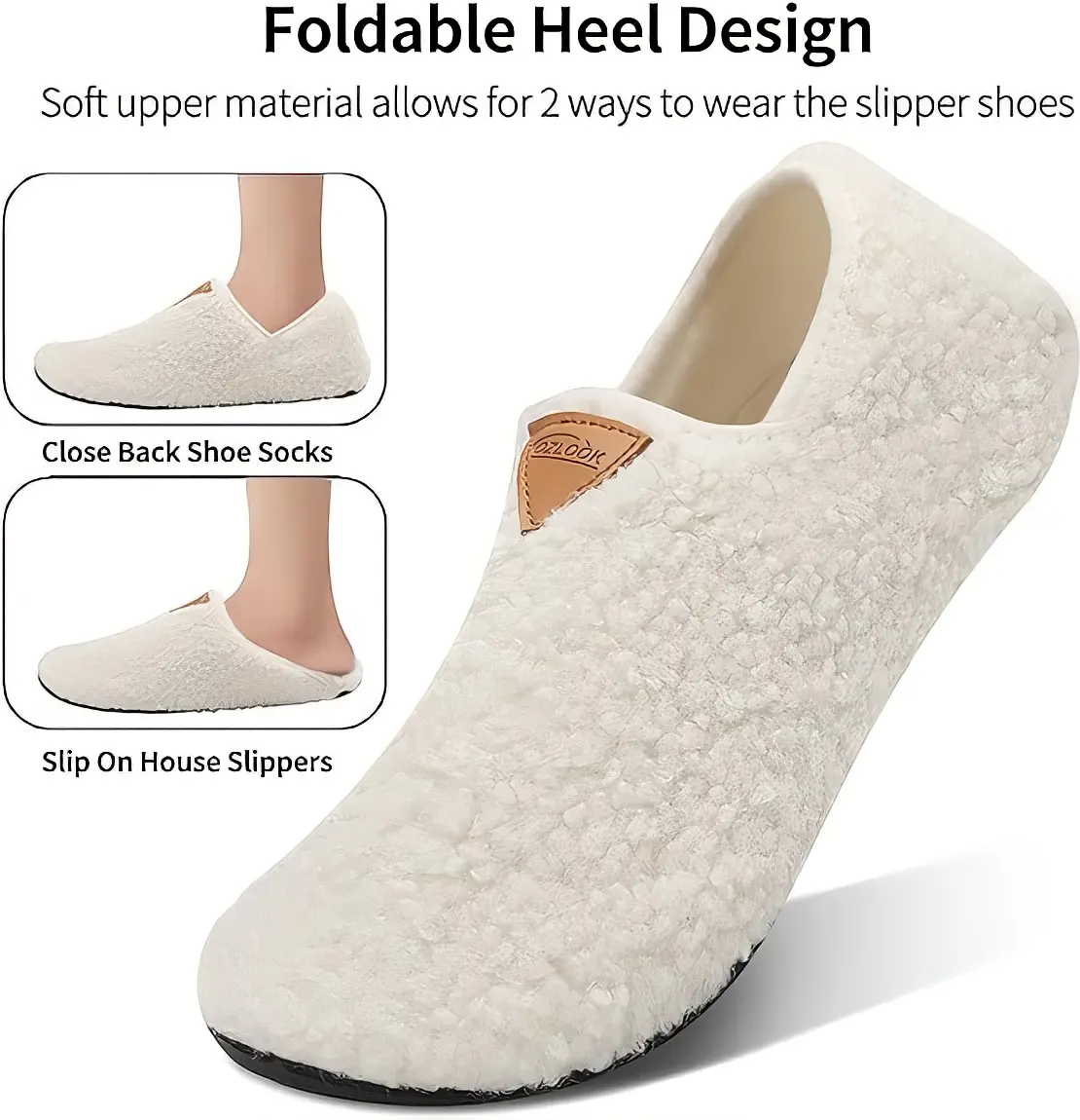 Unisex Warm House Slippers for Women & Men, Cozy Indoor Home Shoes with Non-Slip Sole, Slip-On Bedroom Slippers with Foldable Heel for Home, Guest Use & Travel
