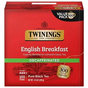 Twinings English Breakfast Black Tea Individually Wrapped Bags, 100 Count (Pack of 1), Smooth, Flavourful, and Robust, Caffeinated, Enjoy Hot or Iced, 100 Teabags