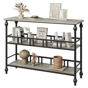 43 Inch Console Table for Entryway– Sturdy Open Shelf Sofa Table with Roman Column Legs