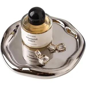 Decorative Silver Vanity Tray Bathroom Jewelry Dish Ceramic Round Plate Holder Makeup Tray Irregular Storage Plate Home Bathroom Organizer (Round)