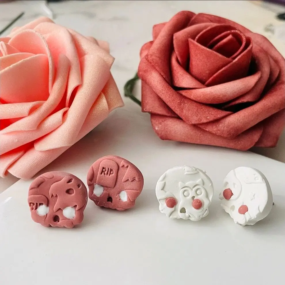 Handmade Pink or White Skull Stud Earrings