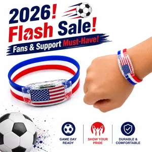 USA Flag LED Wristband Must-Have Fan Cheering Gear Glowing White Light Panel Stars and Stripes 3-Color Silicone Band American Pride Heritage Accessory Night Gameday Stadium Side Switch Ultimate Supporter Gift International Championship 2026 Gear Gaming Ge