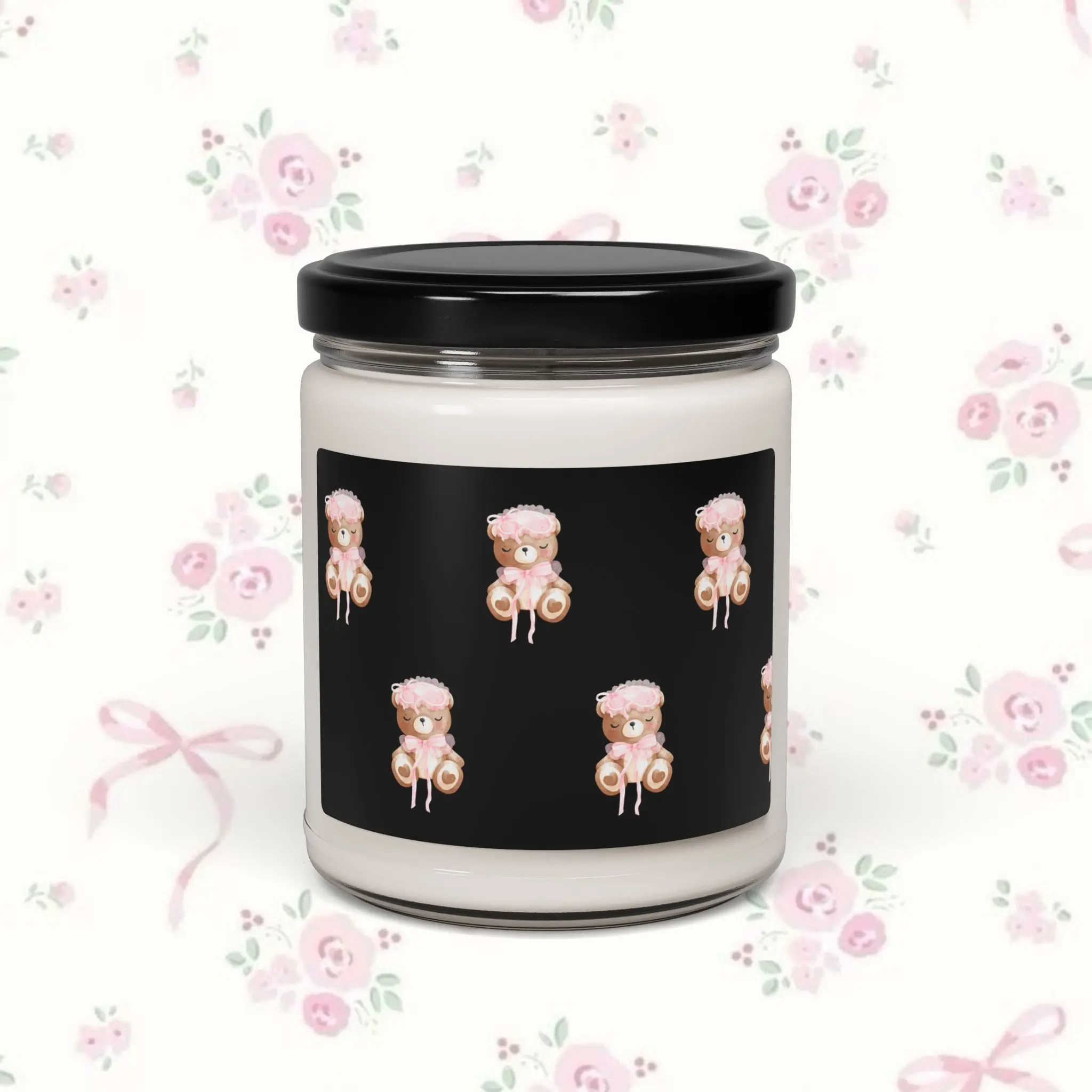 Scented Candle, Sleeping Bear Coquette Pink 9oz, Home Decor, Relaxation Gift, Animal Lover Gift, Hand Poured Soy Candle