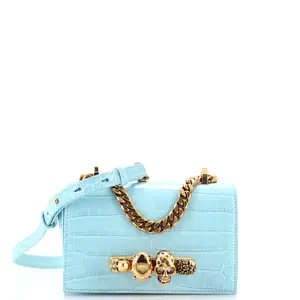 Pre-owned Alexander McQueen Leather Shoulder Bags Jeweled Flap Bag Crocodile Embossed Small by Rebag