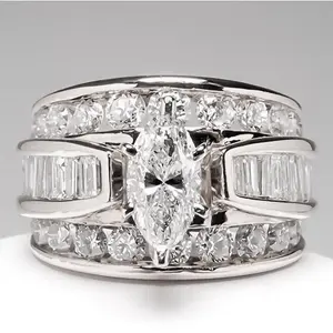 Fashionable Copper-Inlaid Zirconia Stackable Engagement Ring for Ladies, Artificial Gemstone Jewelry Accessory White Wedding Rings