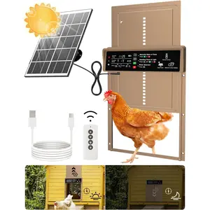 Automatic Chicken Coop Door Solar  Automatic Chicken Door with Timer & Light Sensor, Anti-Pinch, Durable  Auto Chicken Door, Charge with 7W Solar Panel & USB - Brown