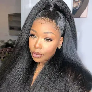 [NEW IN] 360 Glueless Human Hair Wig Kinky Straight 360 Invisible Strap Lace Frontal Wigs 13X6 Lace Frontal Wigs Pre Bleached Yaki Straight 360 Wig Can Do Ponytail With Drawstring TikTokShopBlackFriday