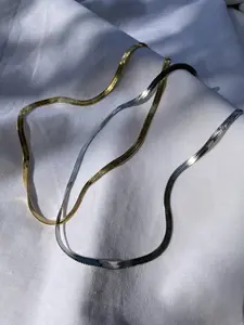 Stainless Steel Snake Style Chain Necklace 14K Gold Plated - Color: Gold