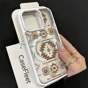 Southwestern Pattern Acrylic Shell Smartphone Cover - Geometric Native American Style Durable Magnetic Casing Accessories for iPhone 17,16,15,14,13,12,11 Plus Pro Max, Unique Cellphone Gift