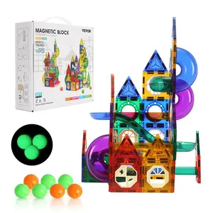 VEVOR Magnetic Tiles Marble Run,  93 Piece, Magnetic STEM Construction Race Track Tile Game Kit, Children Brain Development Learning Educational Toys, for Toddlers Kids Boys Girls Ages 3+ Years Old