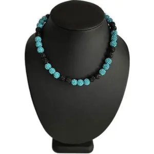 Iced Bling Disco Ball Rhinestone Crystal Bead Baseball Necklace Teal Blue Black