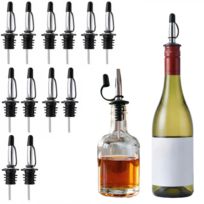304 Stainless Steel Liquor Pour Spouts with Dust Caps, 12-Piece Universal Fit Bottle Pourers for Alcohol, Olive Oil, Bar Bartender Accessories, Ideal Gift for Kitchen Enthusiasts