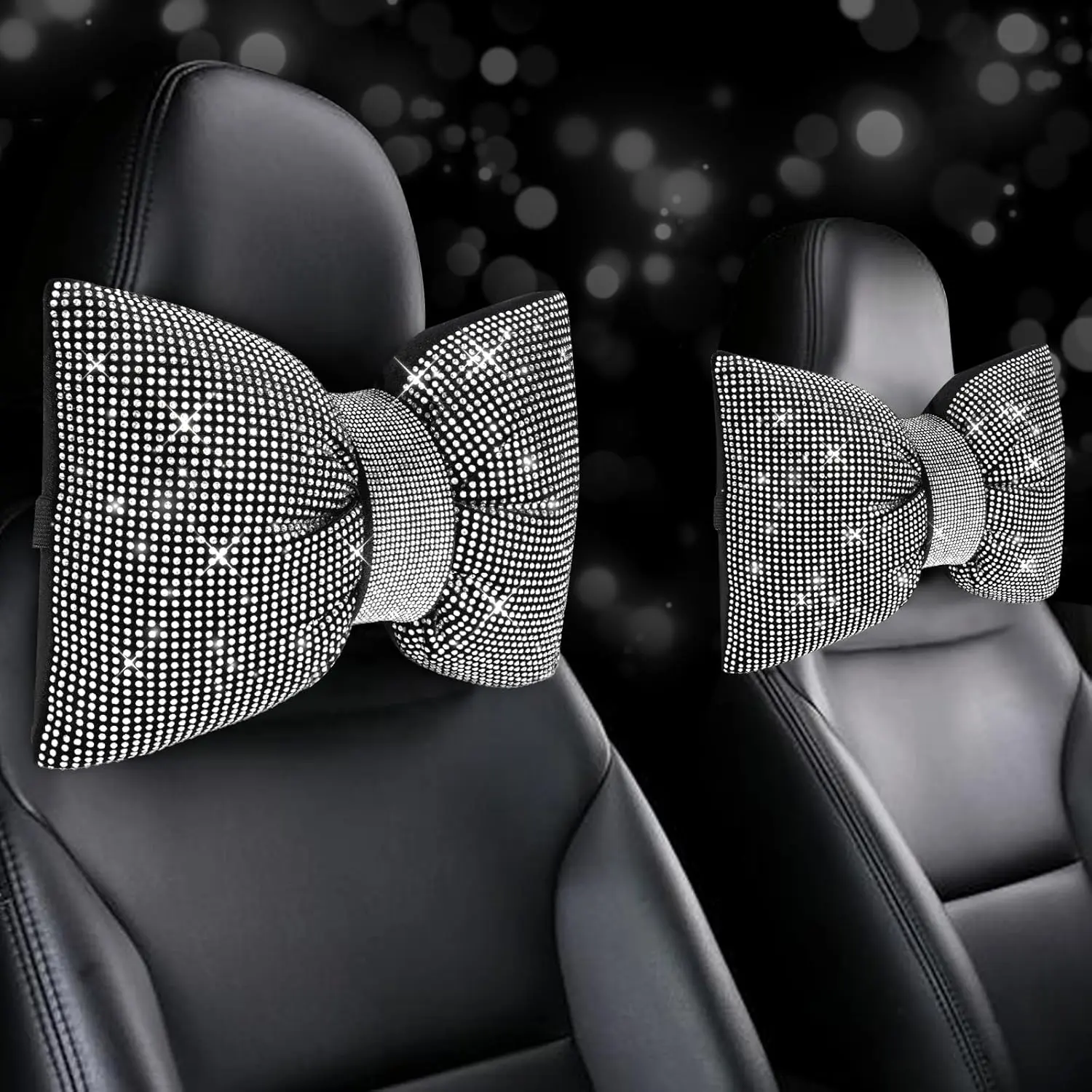 2 count Bling  Pillows, Rhinestones Bowknot Bling  Headrest Pillow,   Pillow for Driver Cool Relax Necksupport, White    Accessories for Women