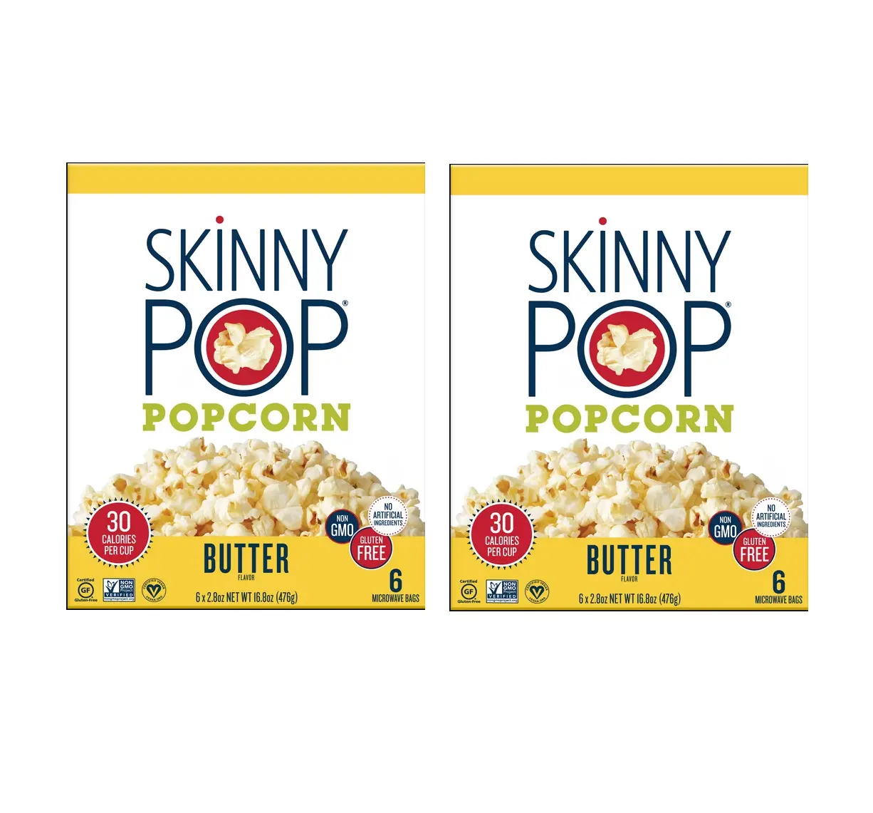 SkinnyPop Gluten-Free Butter Microwave Popcorn Snack Multipack, 2.8 oz (6 Count) 2 pack 16 bags total