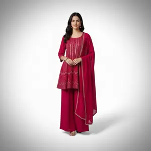 Peplum Set in Georgette Party Wear Garara Set with Peplum Tops Perfect for Parties in Rich Magenta