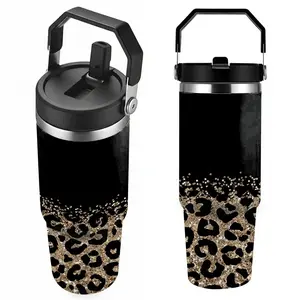 30oz Stainless Steel Insulated Tumbler with Leak-Proof Lid & Portable Handle - Gold sequined leopard print design,Long-Lasting Hot/Cold Insulation,Perfect for Car,Office,Travel and Birthday Gifts, Travel Drinkware,Horse Drink Water Bottles