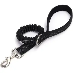 2 FT Bungee Dog Leash, Reflective Strong Nylon Traffic Leash, Short Shock Absorbing Lead for Large Medium Dogs Walking Training Controlling, Black