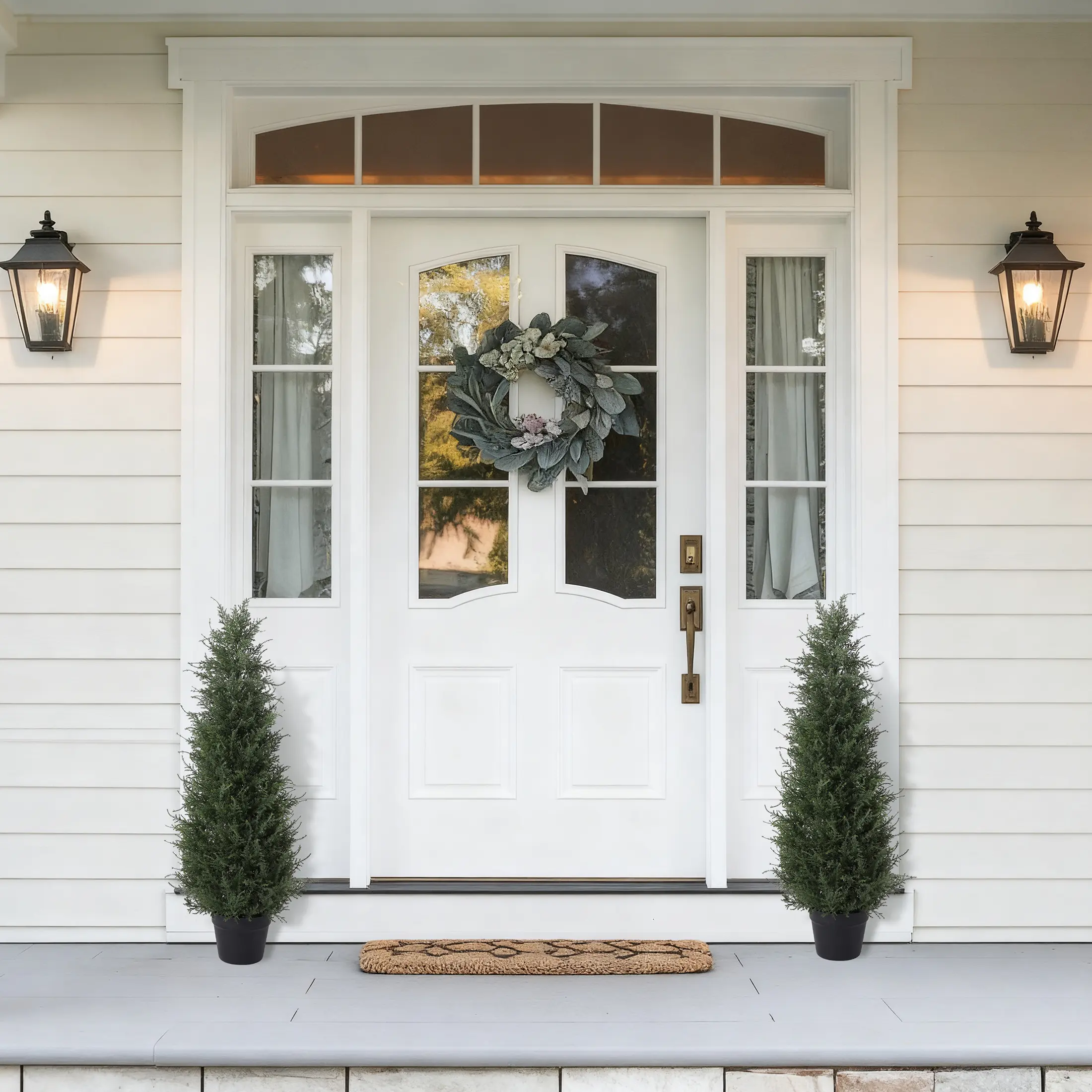 DR.Planzen 3/4/5FT Artificial Cedar Pine Tree with Black Planter, Faux Evergreen Tree for Indoor Outdoor Home, Porch & Office Decor ( 2 Pack)