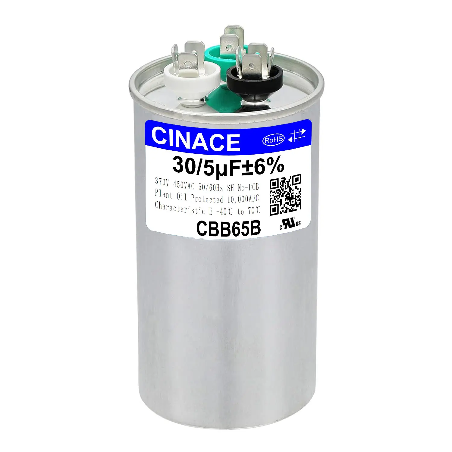 CINACE  30µF±6% (30MFD) Dual-Run Circular Start&Run Capacitor,  CBB65 370-450VAC, 50/60Hz, 100x50mm, Compatible with Air Conditioner, Fans, Heat Pumps, AC Motors