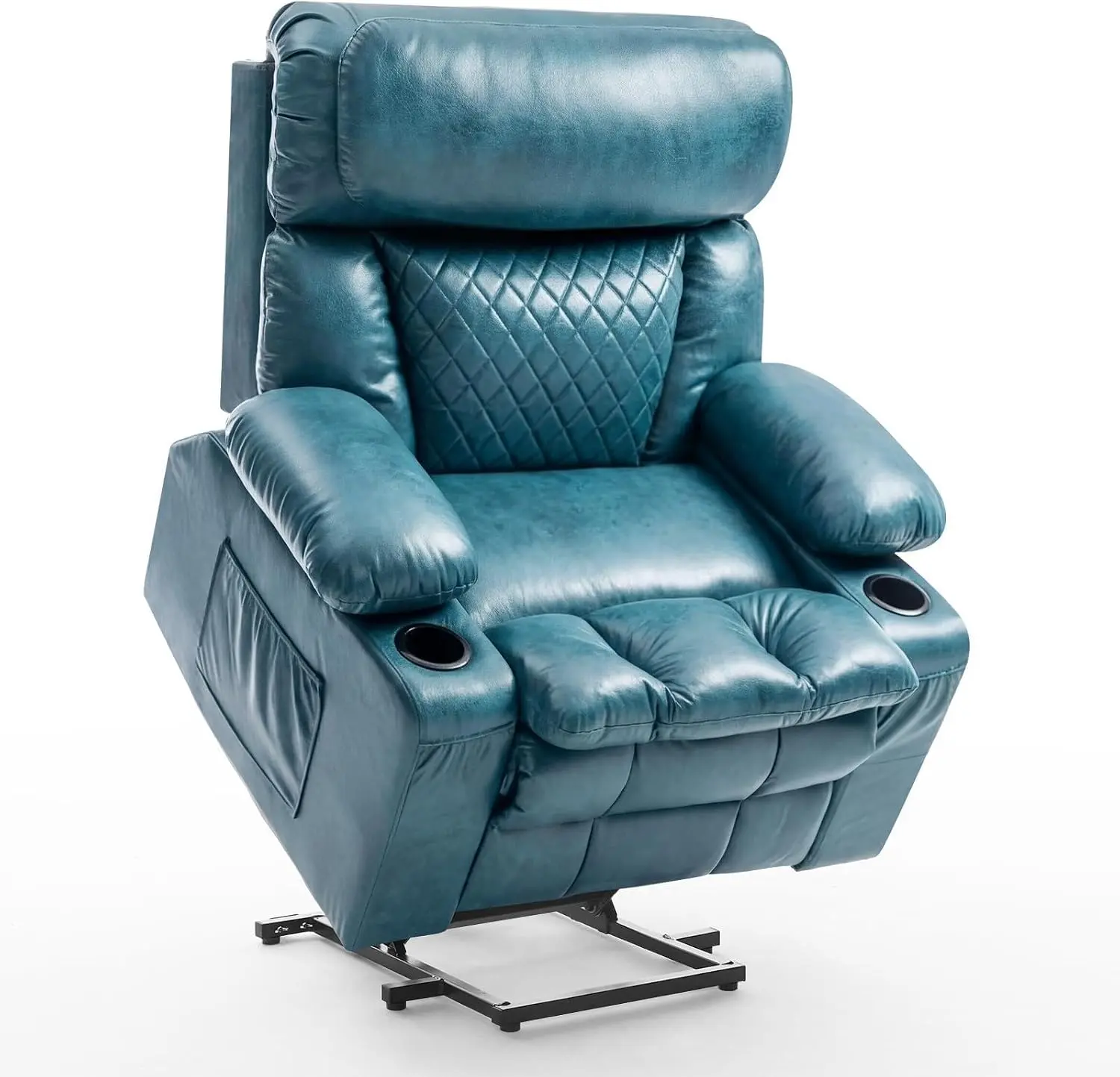 Oversized Dual Motors Power Lift Recliner for Elderly - Comfy Deep Seat (25.6" Wide), Sturdy, 0 Gravity, Massage & Heat, Adjustable Headrest, Hidden Storage, Leathaire, Remote Controlled, Assembly Required