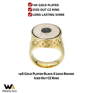 14K Gold Plated Iced Out CZ Signet Ring for Men, Perfect Gift, Size 6-12