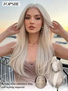 Topshe13*6 Lace Wig Cap Random Seam, 22 Inch Heat Resistant Futura Synthetic Lace Front Wig | Platinum Blonde Medium Length Wig Straight Synthetic Wig