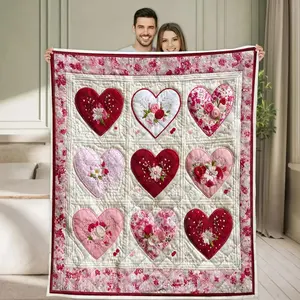 Kantha Patchwork Floral Cotton Throw Blanket Ultra Soft Cozy Warm Vibrant Red Cartoon Design Bedroom Couch Sofa Chair Throw Decor Decorative Throw Perfect Birthday  Christmas  for Boho Lovers Adults Women Men Cottagecore Style gift exquisite