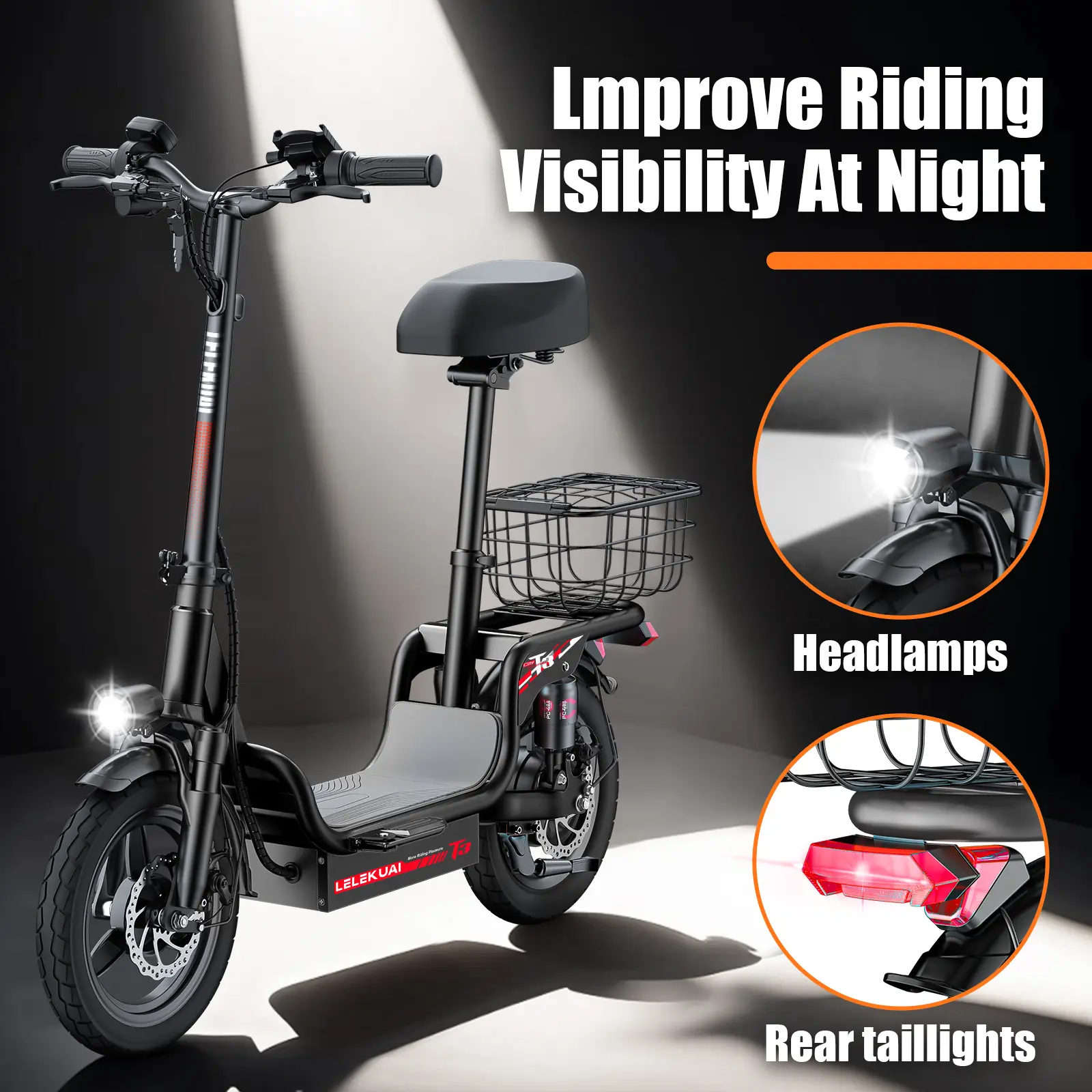 TERROSOR Heavy-Duty Adult Commuting Electric Scooter with Seat, 500W Motor, 26MPH Top Speed, 25 Mi Range, 500 LBS Capacity, Large Storage Dual Suspension Basket for Pets & Items, Commuting Scooter