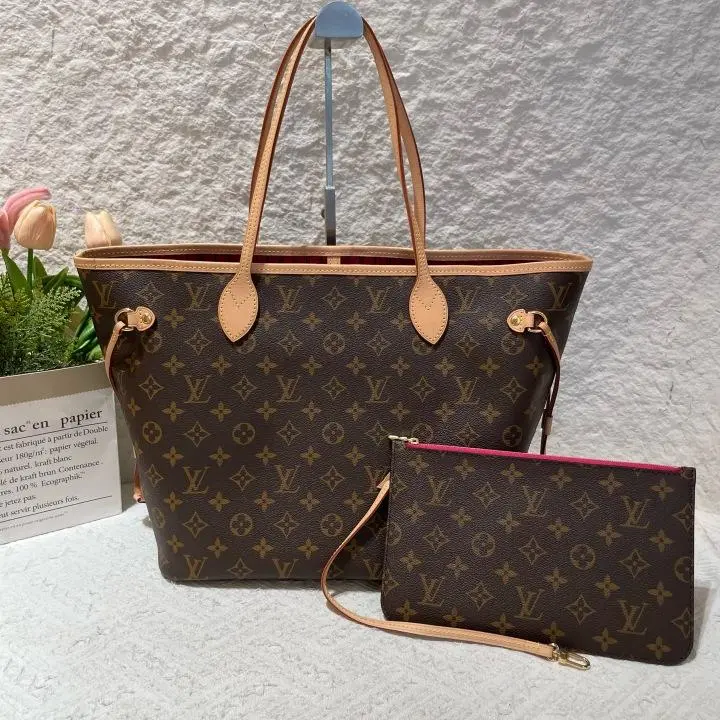 Pre-owned Louis Vuitton Neverfull MM Monogram Rose Ballerine Tote with Pouch 22467198