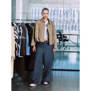 Cider Suede Collar Long Sleeve Zip Through Oversized Jacket Dealsforyou