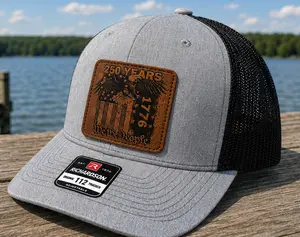 We The People 1776-2026 250 Years American Heritage Leather Patch Trucker Hat, Adjustable Casual Front Graphic Patch Hat, Leather Patch Hats, Adjustable Hats