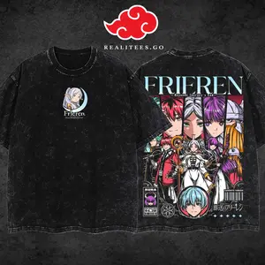 [realitees.go] Retro Vintage Limited Edition Frieren - Beyond Journey's End Anime Double Printed Oversize Lightweight Acid Washed Graphic Tee Gift For T-Shirt Top